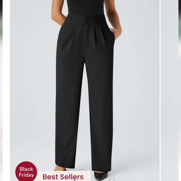 Halara high waisted pleated Straight leg Work pants - large - tall - Picture 1 of 2